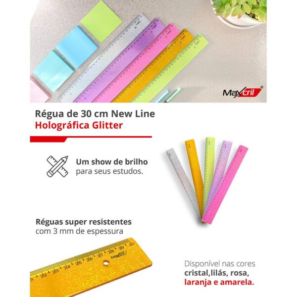 RÉGUA WALEU HOLOGRÁFICA CORES 30CM - Imagem 4