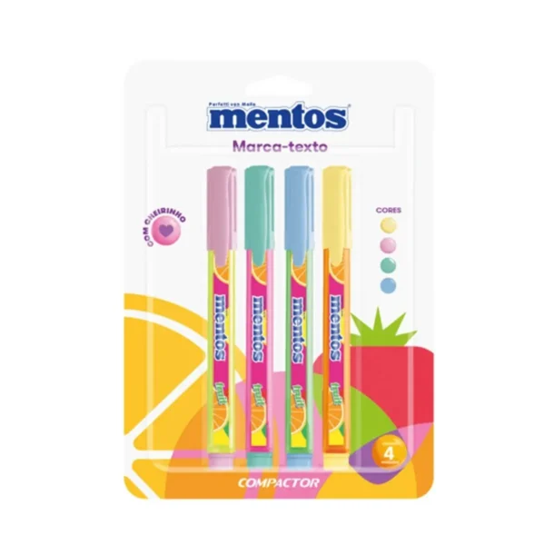 MARCA TEXTO COMPACTOR MENTOS C/ 4 CORES