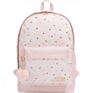 MOCHILA DE COSTAS ACADÉMIE CORAÇÕES METALIZADOS COM DETALHES ROSÉ