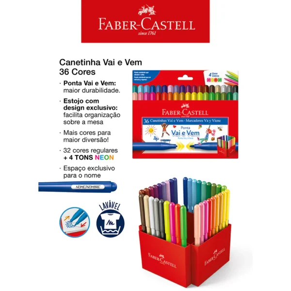 CANETINHA HISDROGRÁFICA 36 CORES, VAI E VEM, FABER CASTELL - Imagem 4