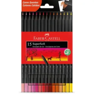 LÁPIS DE COR 15 CORES SUPERSOFT, CORES QUENTES, FABER CASTELL